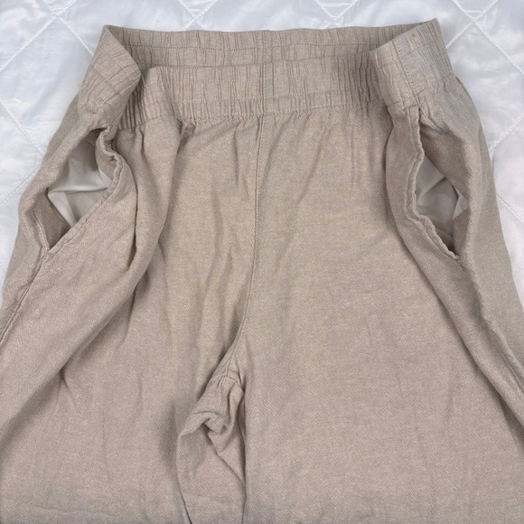 Old Navy Linen Blend Wide Leg Pants XL High Rise Beige Ankle Pull On - Picture 3 of 10